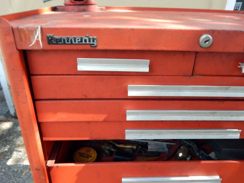 Vintage Kennedy Rolling Tool Chest With Tools and Craftsman Vice