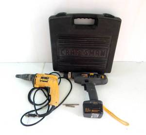 lot 43 image: Craftsman 12 Volt 38 Inch Drill and Case plus DeWalt Drill DW251 VSR Drywall