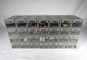 lot 168 image: Vintage Kentron 28 Drawer Storage Organizer Cabinet With Electronic Components