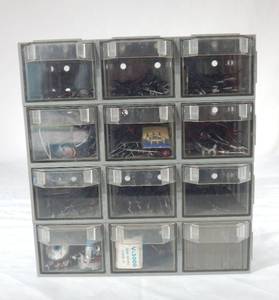lot 169 image: Vintage Kentron 12 Drawer Storage Organizer Cabinet With Electronic Components