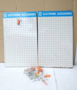 lot 186 image: Set of 2 NAE Electronics Accessories Metal Peg Board Style Store Displays With Hooks