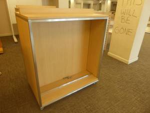 lot 21 image: 31 x 56 x 15 Double Sided Rolling Shelf Display