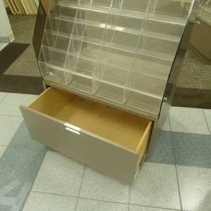 lot 39 image: 54 x 32 x 23 Rolling Multi Shelf Display