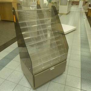 lot 42 image: 54 x 32 x 23 Rolling Multi Shelf Display