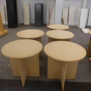 lot 57 image: Lot of Five Round 30 x 30 Easy Assemble Display Tables