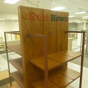 lot 59 image: Ruff Hewn Solid Wood 72 x 34 x 61 Rolling Shelf