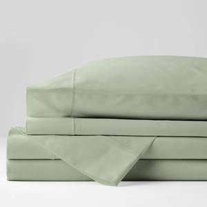 lot 32 image: Classic Solid 4-Piece Sage 350 Thread Count Cotton Sateen King Sheet Set, EC48-K-SAGE - NEW