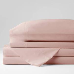 lot 49 image: Organic 3-Piece Rose Quartz Solid 300 Thread Count Cotton Percale Twin XL Sheet Set, EC47-TXL-ROSEQTZ - NEW