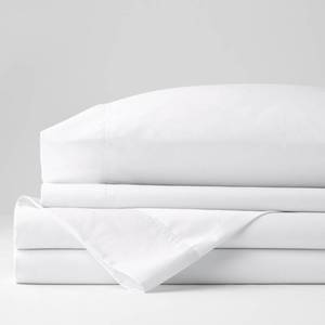 lot 88 image: 4-Piece White Solid 300 Thread Count Bamboo Cotton Sateen Queen Sheet Set, EC44-Q-WHITE - NEW