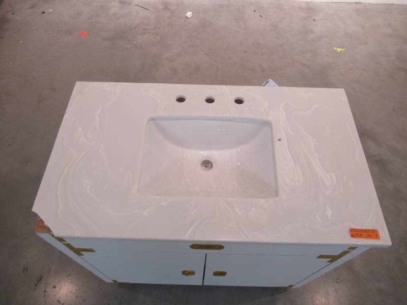 lot 5 image: Home Decorators Collection Chatham 38 in. W Single Vanity in White with Faux Stone Vanity Top in White with White Basin 9945700410
