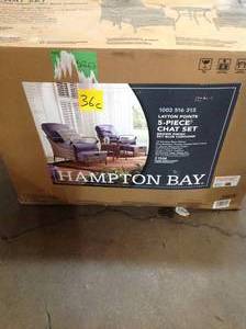 lot 36 image: HAMPTON BAY Layton Pointe 5-Piece Brown Wicker Outdoor Patio Conversation Seating Set with Standard Sky Blue Cushions CUSTOMER RETURN SEE PICS