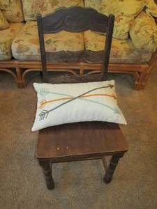 lot 116 image: Antique Wood Chair & Throw Pillow...
