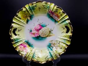 lot 103 image: R. S. Prussia Red Mark Yellow Burst with Poppy and Hydrangea 10 14 Plate