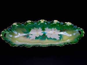 lot 112 image: R.S. Prussia Red Mark Green Celery Vintage Dish With White Flowers