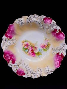 lot 122 image: R.S. Prussia Marked Floral Pink and Yellow Gold Gilded 9 Bowl