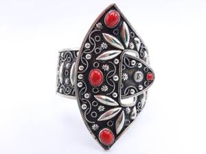 lot 200 image: Italian Alpaca Sterling Silver Bend and Buckle Cuff With Red Glass Cabochons