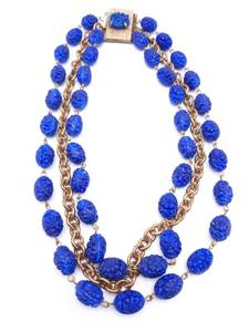 lot 202 image: Lapis Stone () Carved Necklace with Fancy Clasp