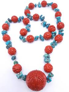 lot 210 image: Cinnabar and Turquoise Necklace