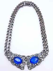 lot 222 image: Art Nouveau Silver Necklace with Two Midnight Blue Centerpieces