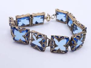 lot 225 image: Blue Glass Art Nouveau Brass Bracelet