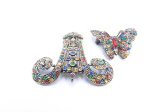 lot 235 image: Rainbow Rhinestone Scarf Clasp with Matching Butterfly Pin