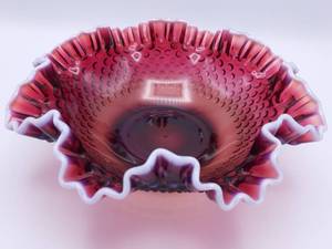 lot 6 image: Rare 11 34 Fenton Plum Ruffled Hobnail Bowl