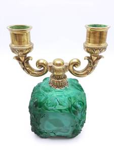lot 6A image: Pair of Carved Prestigious  Malachite Candlelabrums