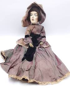 lot 332 image: Late 1800s Cloth Doll with Bisque Head and Possible Real Hair