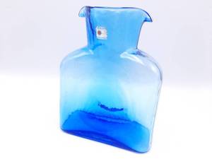 lot 340 image: Blenko Cobalt Blue Glass Double Spout Water Pitcher Carafe