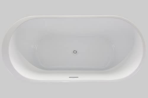 lot 357 image: Mach Piave 67 Oval Freestanding White Acrylic Bathtub with Center Drain and Interior Overflow Drain - NEW