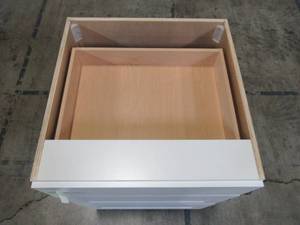 lot 108 image: Hampton Bay Cambridge Assembled 24x34.5x24.5 in. Base Cabinet with 3-Soft Close Drawers in White CM2435D-WH