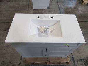 lot 109 image: Home Decorators Collection Sedgewood 36-12 in. W Bath Vanity in Dove Gray with Solid Surface Technology Vanity Top in Arctic with White Sink PPLNKDVR36D