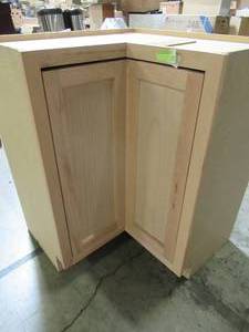 lot 123 image: Hampton Bay Assembled 28.5x34.5x16.5 in. Lazy Susan Corner Base Kitchen Cabinet in Unfinished Beech KBLSN36-UFDF