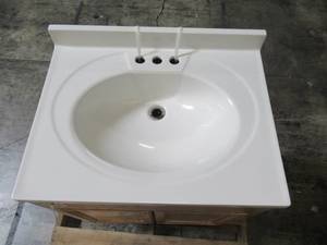 lot 133 image: Hampton Bay 24 x 34.5 x 21 in. Bathroom Vanity With Culture Marble Cabinet in Natural Hickory KVSB24-NHK
