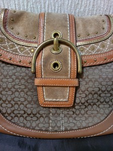 lot 45 image: Brown Leather And Canvas Coach Handbag