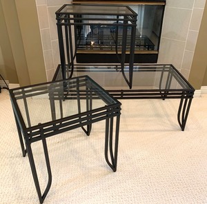 lot 4 image: Five Glass Top Accent Tables