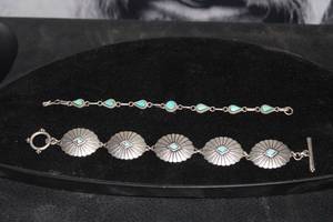 lot 61 image: 2 Silver & Turquoise Bracelets