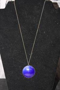 lot 62 image: Necklace wLarge Cobalt Blue Glass Pendant