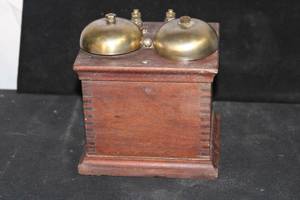 lot 44 image: Antique Western Electric Telephone Brass Bell Ringer Oak Wooden Box Dovetailed
