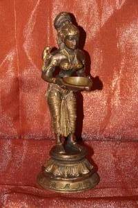 lot 152 image: Brass Tibetan Tara Statue with Offering Bowl