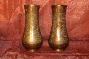 lot 153 image: Pair of Brass Etched Sarna Vases