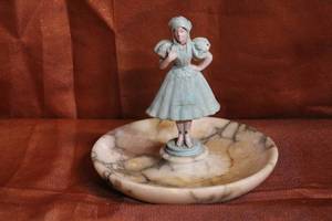 lot 7 image: Rare Cast Metal Figural Woman Trinket Dish