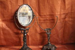 lot 76 image: Art Nouveau Brass Figural Lady Mirror