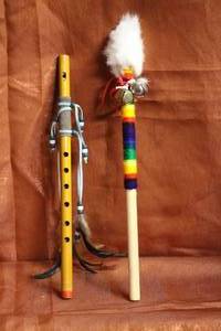 lot 35 image: Native American Flute and Shaker Stick