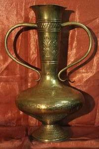 lot 27 image: Tall BronzeBrass Hand Etched VaseVessel