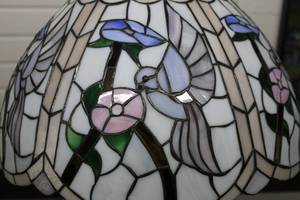 lot 31 image: Authentic Slag Glass Swag Hanging Light wBird Design