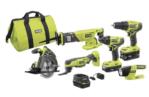 RYOBI 18-Volt ONE Lithium-Ion Cordless 6-Tool Combo Kit with (2) Batteries, Charger, and Bag