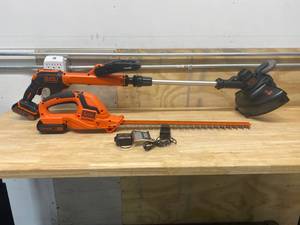 BLACK  DECKER Lot of one 20V String Trimmer and one 20V Hedge Trimmer (with 2 batteries and charger)