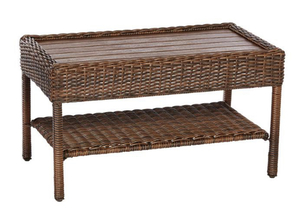 HAMPTON BAY Cambridge Brown Rectangular Wicker Outdoor Patio Coffee Table with Faux Wood Table Top