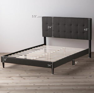 BROOKSIDE Cara Square Tufted Charcoal Queen Upholstered Bed